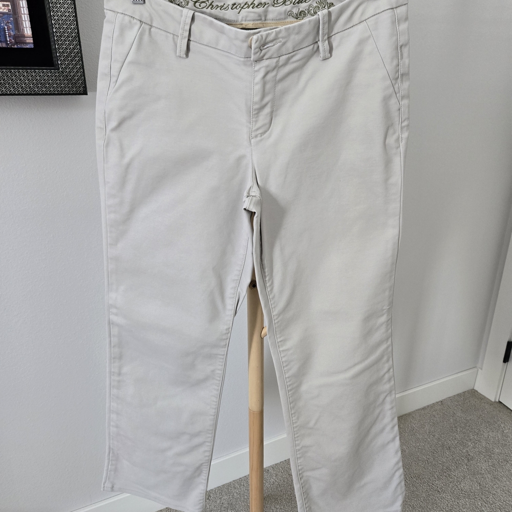 Christopher Blue Cream Pants with Olive Embroidery and Gold Trim